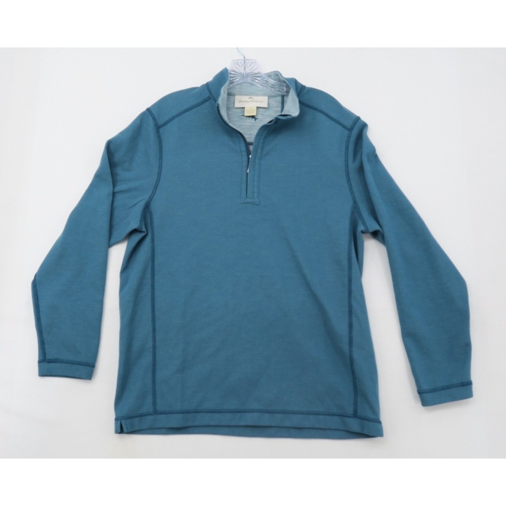 Tommy‎ Bahama Mens Reversible Quarter Zip Pullover Sweater Teal Blue Small 2063